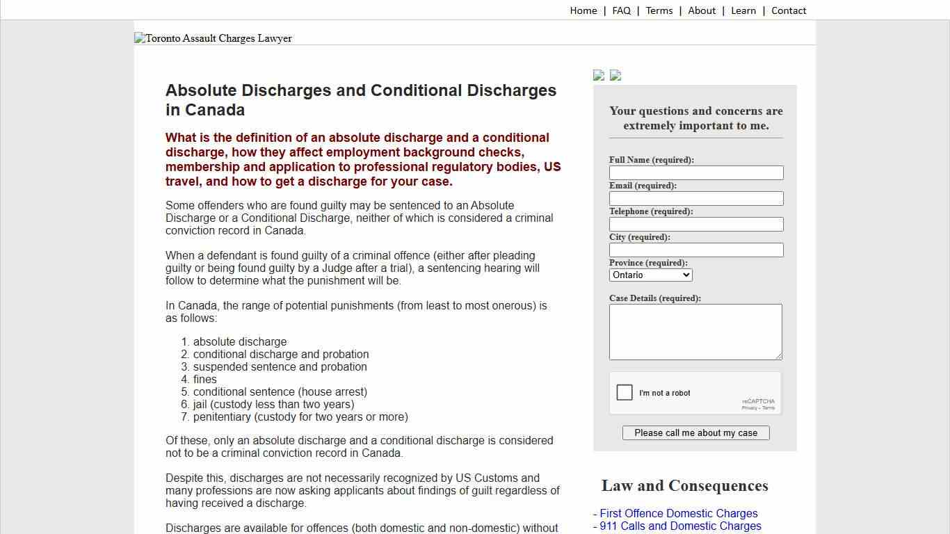 Absolute Discharges and Conditional Discharges in Canadian Criminal cases