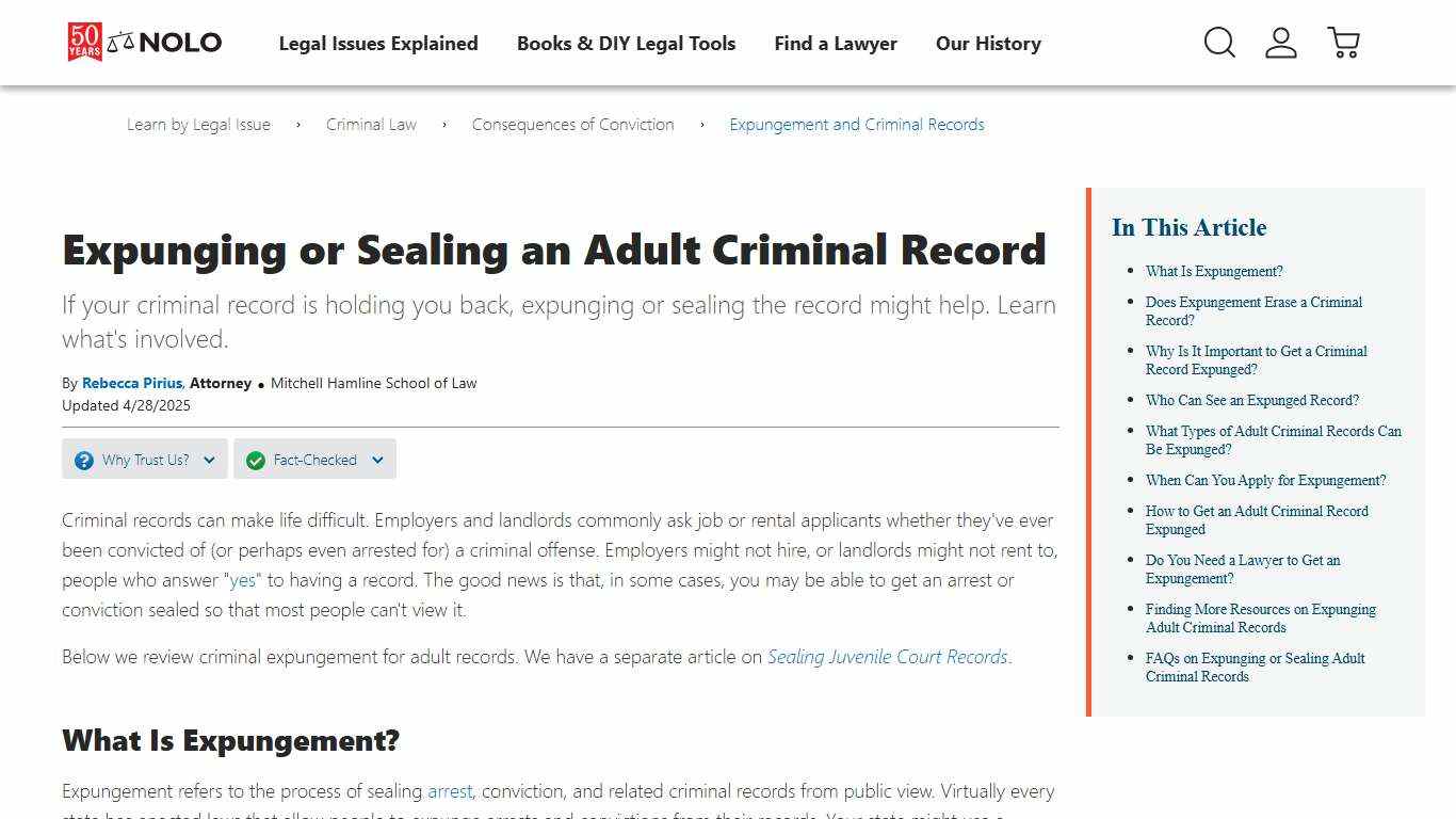 Expungement of Adult Criminal Records