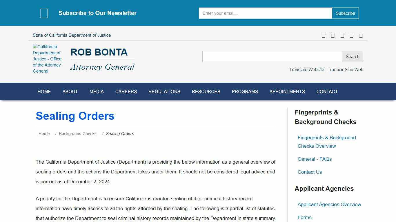 Sealing Orders | State of California - Department of Justice - Office of the Attorney General